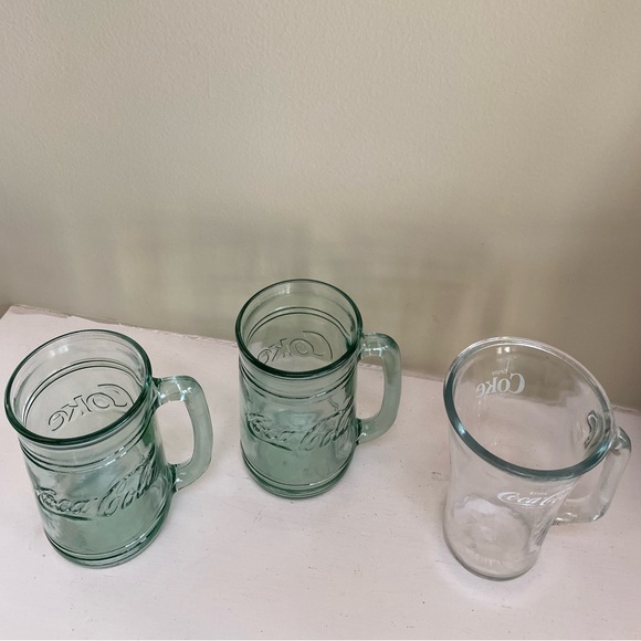 Vintage Coca Cola Mugs Green Glass Coca Cola Collectors Cup Bar Ware Drink Stein - Picture 8 of 10
